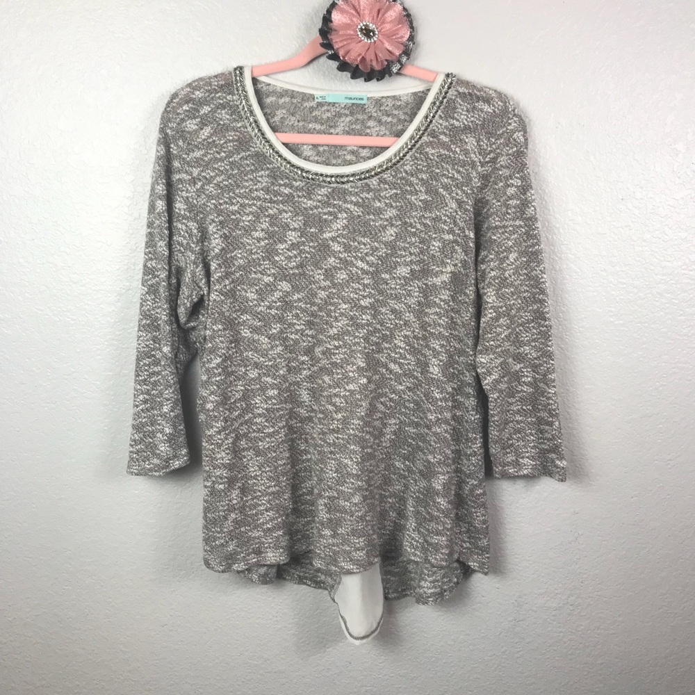 Maurices gray hi low beaded knitted sweater XL